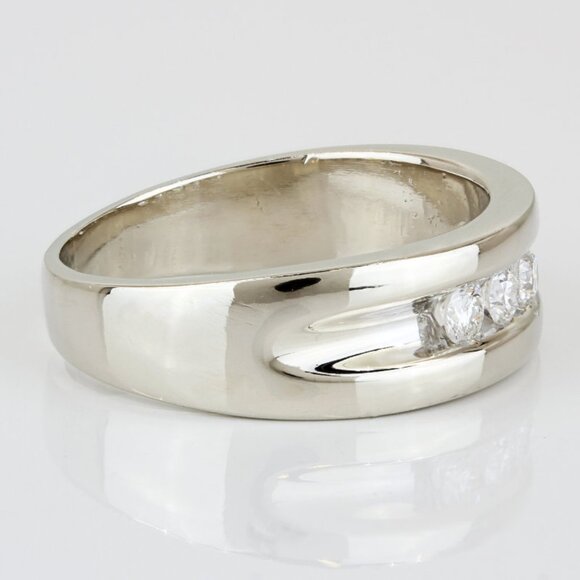 14k White Gold Half Carat Diamond Men's Wedding Band Anniversary Ring - Picture 4 of 8